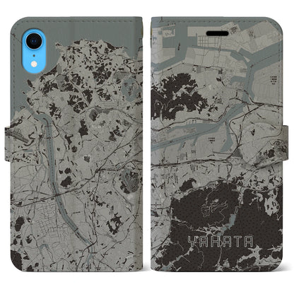 【八幡（福岡県）】地図柄iPhoneケース（手帳タイプ）モノトーン・iPhone XR 用