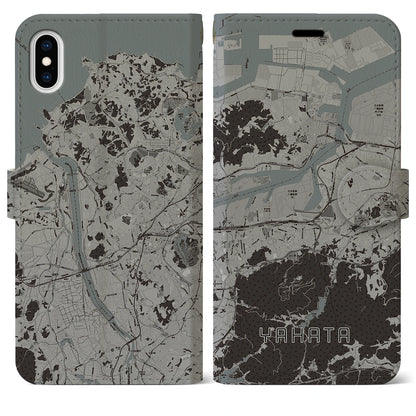 【八幡（福岡県）】地図柄iPhoneケース（手帳タイプ）モノトーン・iPhone XS Max 用
