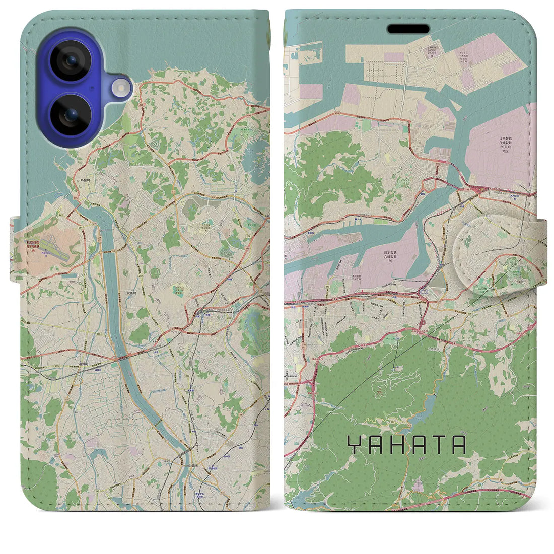 【八幡（福岡県）】地図柄iPhoneケース（手帳タイプ）ナチュラル・iPhone 16 Pro Max 用