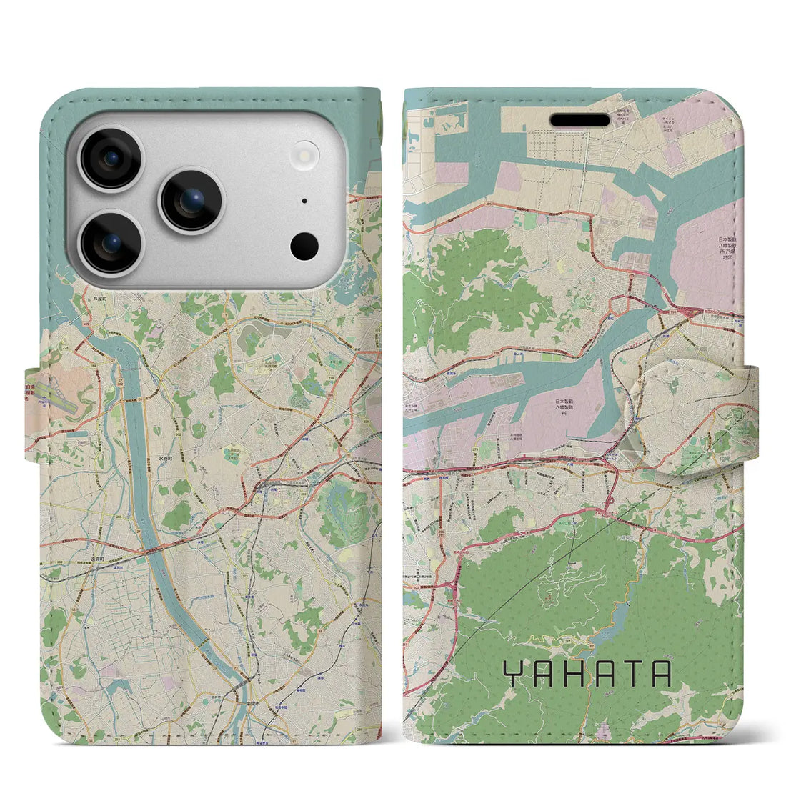 【八幡（福岡県）】地図柄iPhoneケース（手帳タイプ）ナチュラル・iPhone 17 Pro Max 用