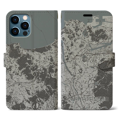 【八幡西（福岡県）】地図柄iPhoneケース（手帳タイプ）モノトーン・iPhone 12 / 12 Pro 用