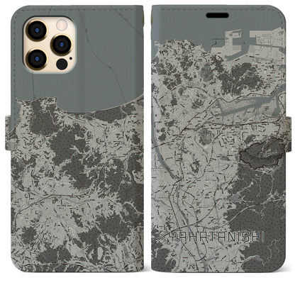 【八幡西（福岡県）】地図柄iPhoneケース（手帳タイプ）モノトーン・iPhone 12 Pro Max 用