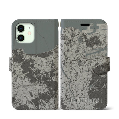 【八幡西（福岡県）】地図柄iPhoneケース（手帳タイプ）モノトーン・iPhone 12 mini 用