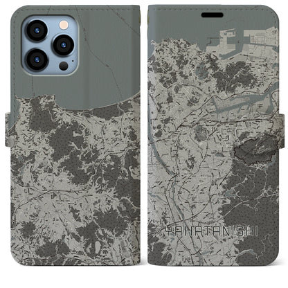 【八幡西（福岡県）】地図柄iPhoneケース（手帳タイプ）モノトーン・iPhone 13 Pro Max 用