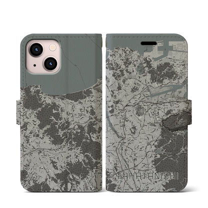 【八幡西（福岡県）】地図柄iPhoneケース（手帳タイプ）モノトーン・iPhone 13 mini 用