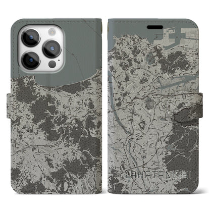 【八幡西（福岡県）】地図柄iPhoneケース（手帳タイプ）モノトーン・iPhone 14 Pro 用