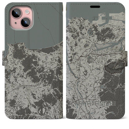 【八幡西（福岡県）】地図柄iPhoneケース（手帳タイプ）モノトーン・iPhone 15 Plus 用