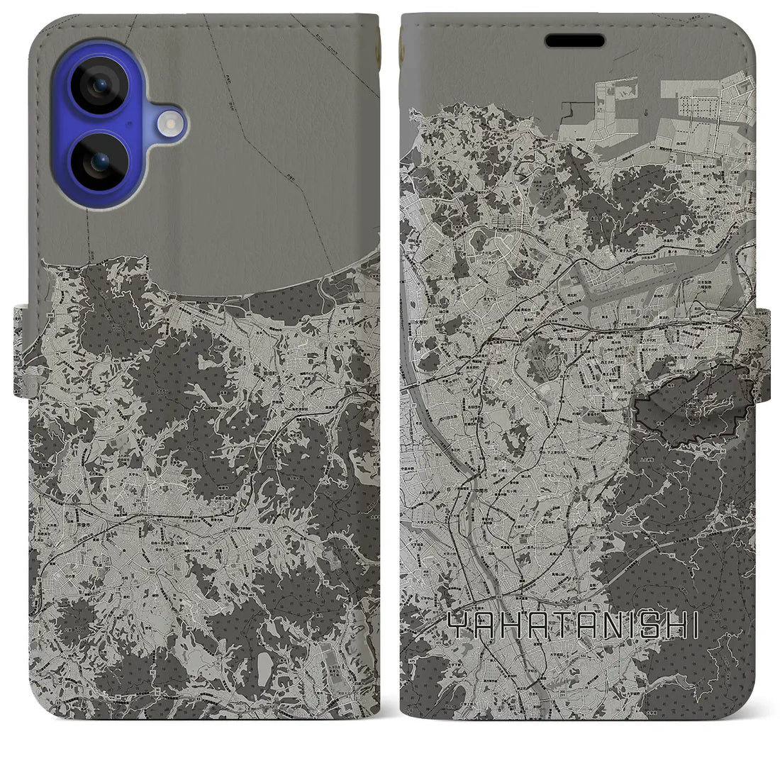 【八幡西(福岡県)】地図柄iPhoneケース(手帳タイプ)モノトーン・iPhone 16 Pro Max 用