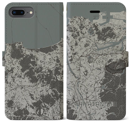 【八幡西（福岡県）】地図柄iPhoneケース（手帳タイプ）モノトーン・iPhone 8Plus /7Plus / 6sPlus / 6Plus 用