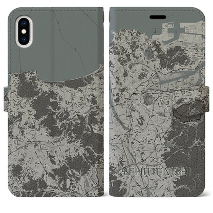 【八幡西（福岡県）】地図柄iPhoneケース（手帳タイプ）モノトーン・iPhone XS Max 用