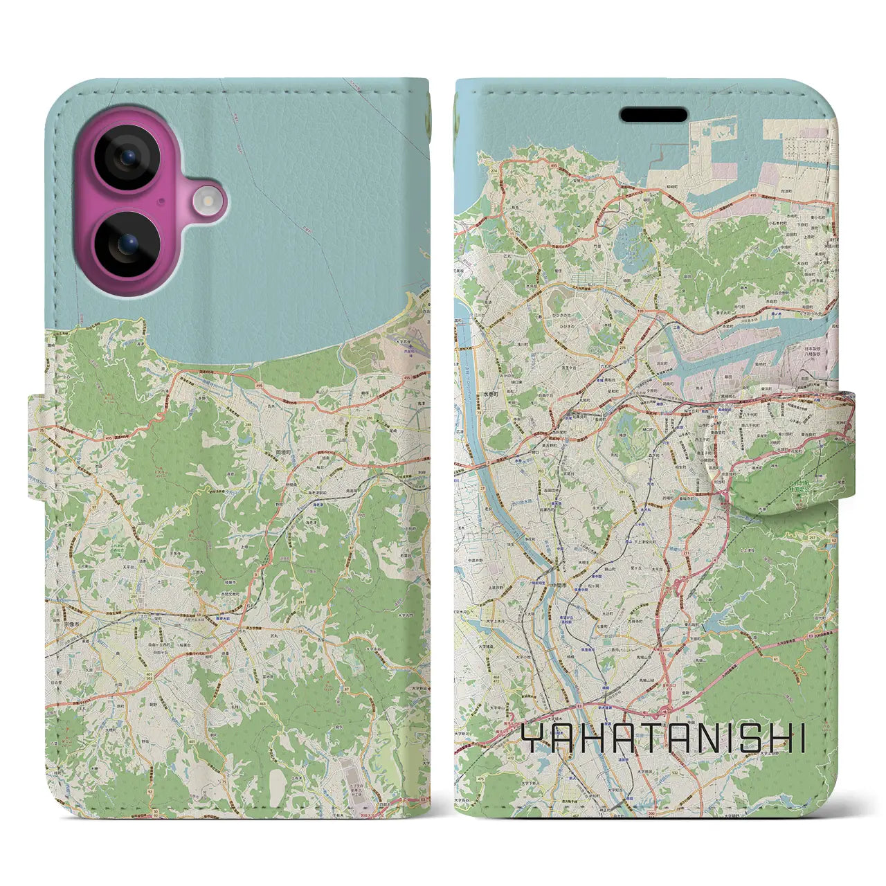 【八幡西（福岡県）】地図柄iPhoneケース（手帳タイプ）ナチュラル・iPhone 16 Pro 用