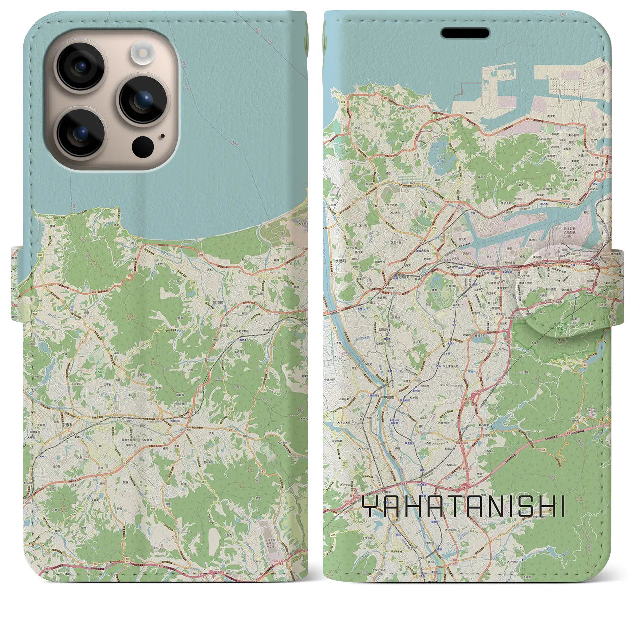 【八幡西（福岡県）】地図柄iPhoneケース（手帳タイプ）ナチュラル・iPhone 16 Plus 用