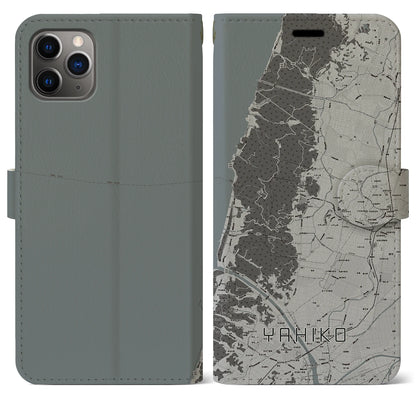 【弥彦（新潟県）】地図柄iPhoneケース（手帳タイプ）モノトーン・iPhone 11 Pro Max 用