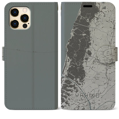 【弥彦（新潟県）】地図柄iPhoneケース（手帳タイプ）モノトーン・iPhone 12 Pro Max 用