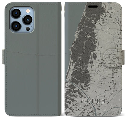 【弥彦（新潟県）】地図柄iPhoneケース（手帳タイプ）モノトーン・iPhone 13 Pro Max 用