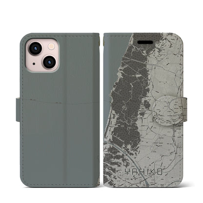 【弥彦（新潟県）】地図柄iPhoneケース（手帳タイプ）モノトーン・iPhone 13 mini 用