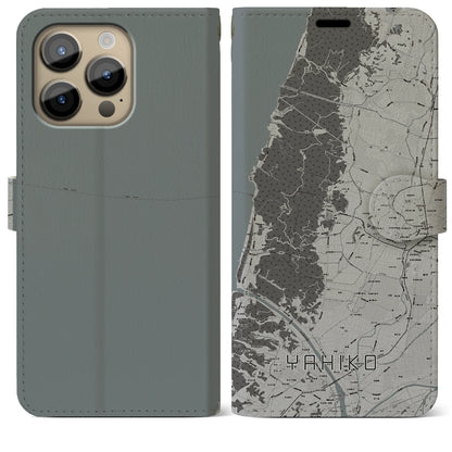 【弥彦（新潟県）】地図柄iPhoneケース（手帳タイプ）モノトーン・iPhone 14 Pro Max 用