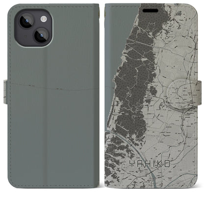 【弥彦（新潟県）】地図柄iPhoneケース（手帳タイプ）モノトーン・iPhone 14 Plus 用