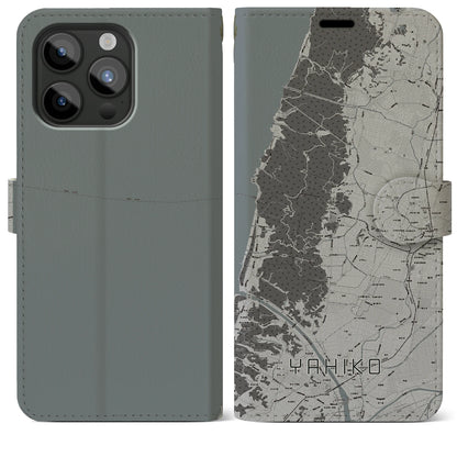 【弥彦（新潟県）】地図柄iPhoneケース（手帳タイプ）モノトーン・iPhone 15 Pro Max 用