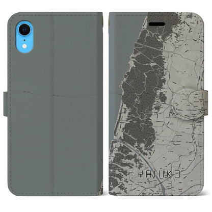 【弥彦（新潟県）】地図柄iPhoneケース（手帳タイプ）モノトーン・iPhone XR 用