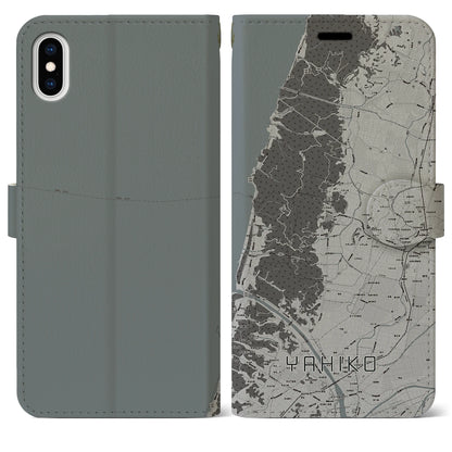 【弥彦（新潟県）】地図柄iPhoneケース（手帳タイプ）モノトーン・iPhone XS Max 用