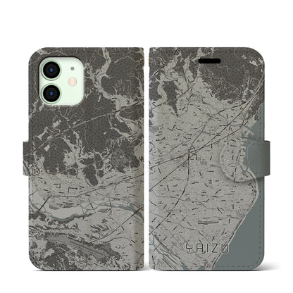【焼津（静岡県）】地図柄iPhoneケース（手帳タイプ）モノトーン・iPhone 12 mini 用