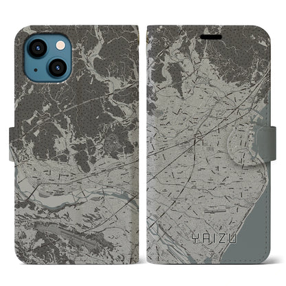 【焼津（静岡県）】地図柄iPhoneケース（手帳タイプ）モノトーン・iPhone 13 用