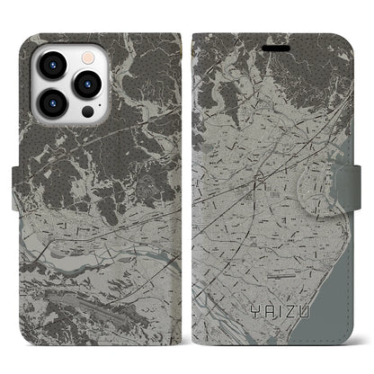 【焼津（静岡県）】地図柄iPhoneケース（手帳タイプ）モノトーン・iPhone 13 Pro 用