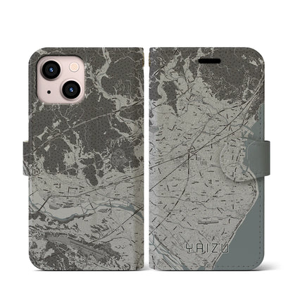 【焼津（静岡県）】地図柄iPhoneケース（手帳タイプ）モノトーン・iPhone 13 mini 用