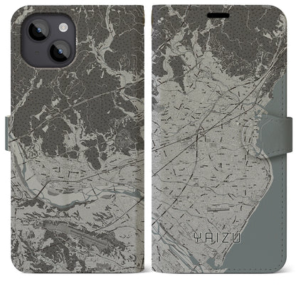 【焼津（静岡県）】地図柄iPhoneケース（手帳タイプ）モノトーン・iPhone 14 Plus 用