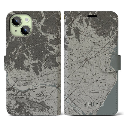 【焼津（静岡県）】地図柄iPhoneケース（手帳タイプ）モノトーン・iPhone 15 用