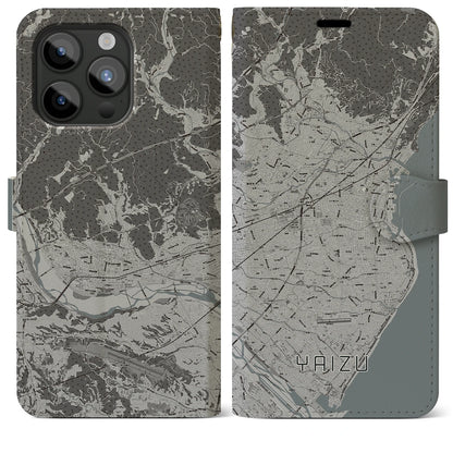 【焼津（静岡県）】地図柄iPhoneケース（手帳タイプ）モノトーン・iPhone 15 Pro Max 用