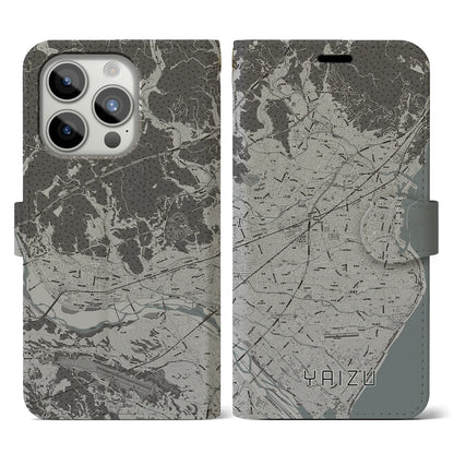 【焼津（静岡県）】地図柄iPhoneケース（手帳タイプ）モノトーン・iPhone 15 Pro 用