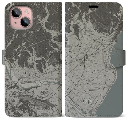 【焼津（静岡県）】地図柄iPhoneケース（手帳タイプ）モノトーン・iPhone 15 Plus 用