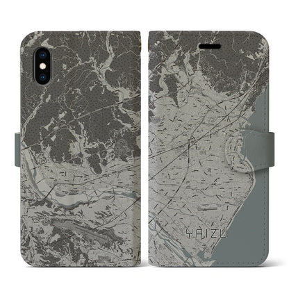 【焼津（静岡県）】地図柄iPhoneケース（手帳タイプ）モノトーン・iPhone XS / X 用