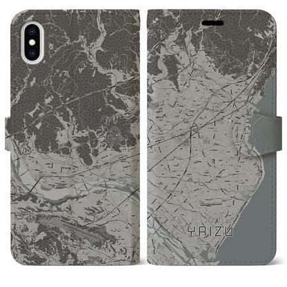 【焼津（静岡県）】地図柄iPhoneケース（手帳タイプ）モノトーン・iPhone XS Max 用