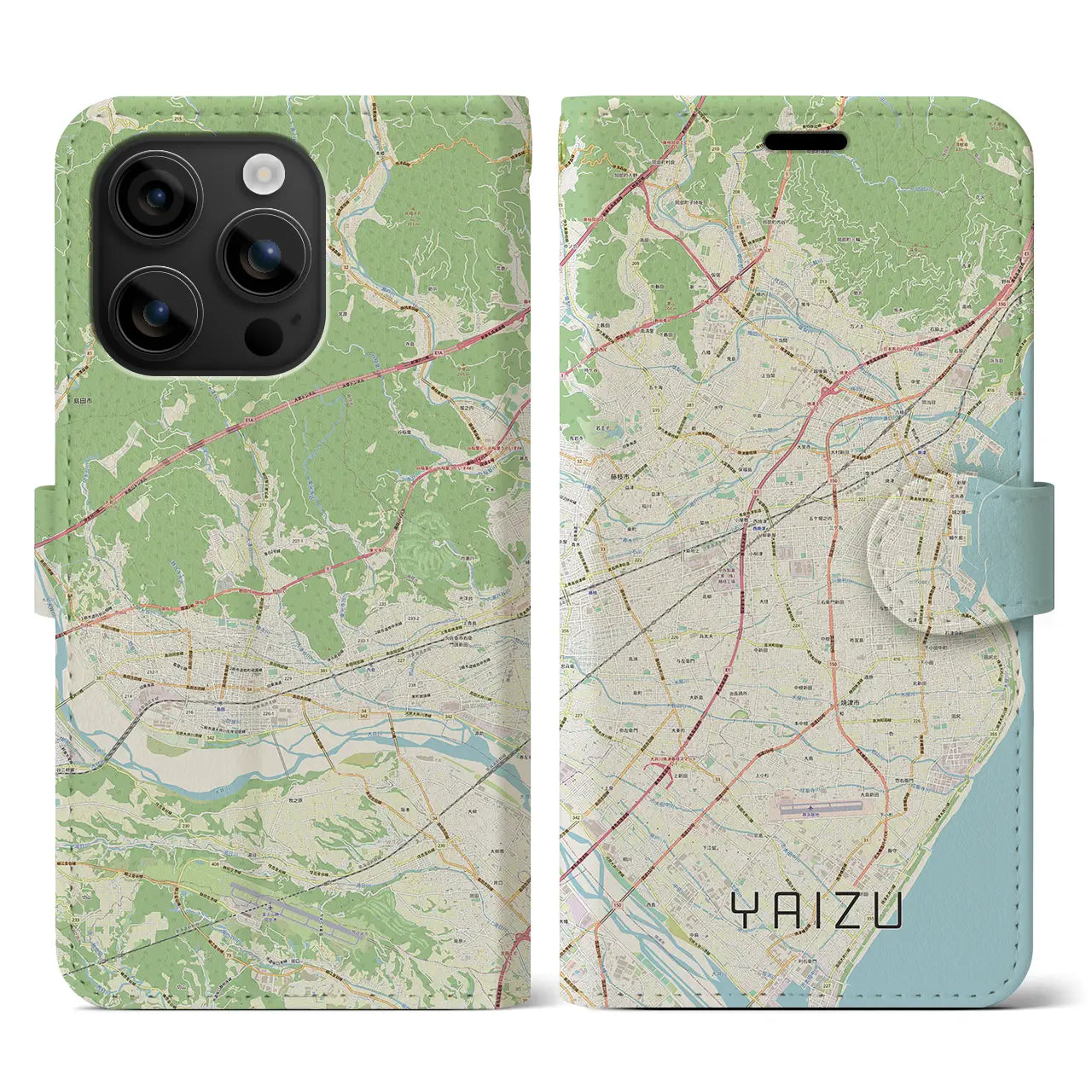 【焼津（静岡県）】地図柄iPhoneケース（手帳タイプ）ナチュラル・iPhone 16 用