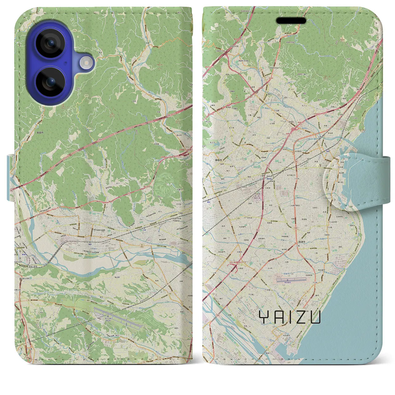 【焼津（静岡県）】地図柄iPhoneケース（手帳タイプ）ナチュラル・iPhone 16 Pro Max 用