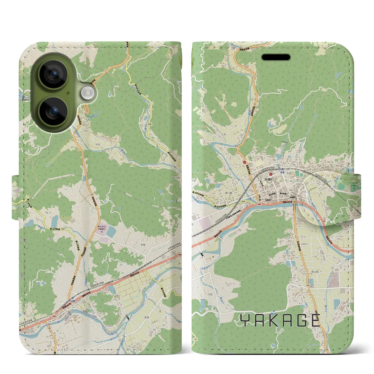 【矢掛（岡山県）】地図柄iPhoneケース（手帳タイプ）モノトーン・iPhone 17 Pro Max 用
