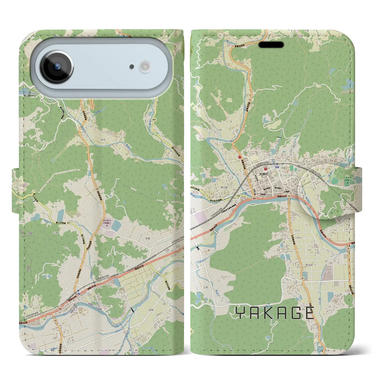 【矢掛（岡山県）】地図柄iPhoneケース（手帳タイプ）ナチュラル・iPhone 17 Pro Max 用