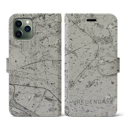 【薬園台（千葉県）】地図柄iPhoneケース（手帳タイプ）モノトーン・iPhone 11 Pro 用