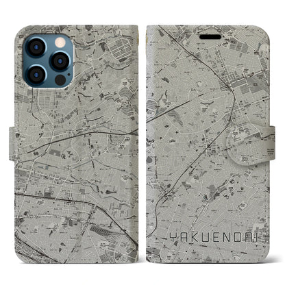 【薬園台（千葉県）】地図柄iPhoneケース（手帳タイプ）モノトーン・iPhone 12 / 12 Pro 用