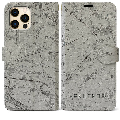 【薬園台（千葉県）】地図柄iPhoneケース（手帳タイプ）モノトーン・iPhone 12 Pro Max 用