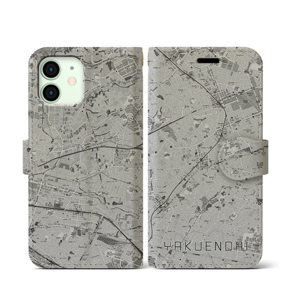 【薬園台（千葉県）】地図柄iPhoneケース（手帳タイプ）モノトーン・iPhone 12 mini 用