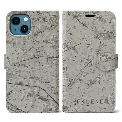 【薬園台（千葉県）】地図柄iPhoneケース（手帳タイプ）モノトーン・iPhone 13 用