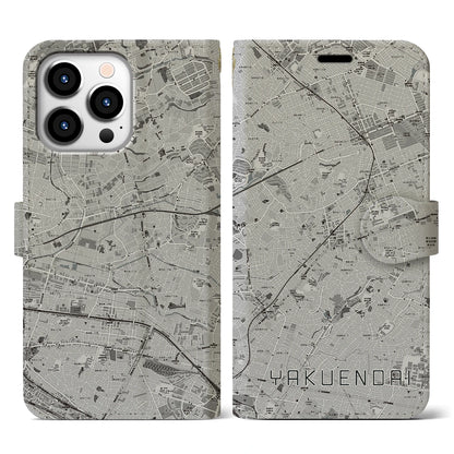 【薬園台（千葉県）】地図柄iPhoneケース（手帳タイプ）モノトーン・iPhone 13 Pro 用