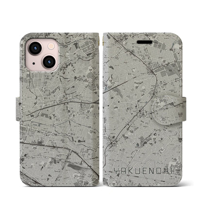【薬園台（千葉県）】地図柄iPhoneケース（手帳タイプ）モノトーン・iPhone 13 mini 用