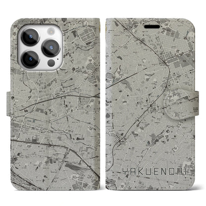 【薬園台（千葉県）】地図柄iPhoneケース（手帳タイプ）モノトーン・iPhone 14 Pro 用