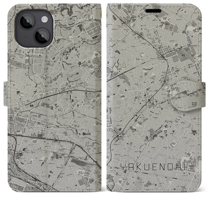 【薬園台（千葉県）】地図柄iPhoneケース（手帳タイプ）モノトーン・iPhone 14 Plus 用