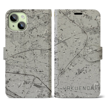 【薬園台（千葉県）】地図柄iPhoneケース（手帳タイプ）モノトーン・iPhone 15 用
